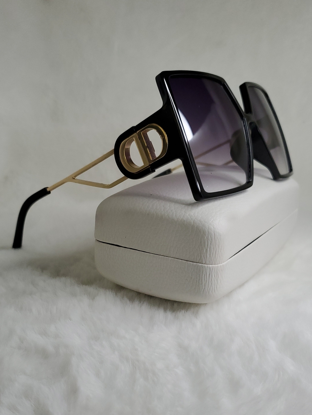 Oversized Black Square Women's Sunglasses with Gold Accents